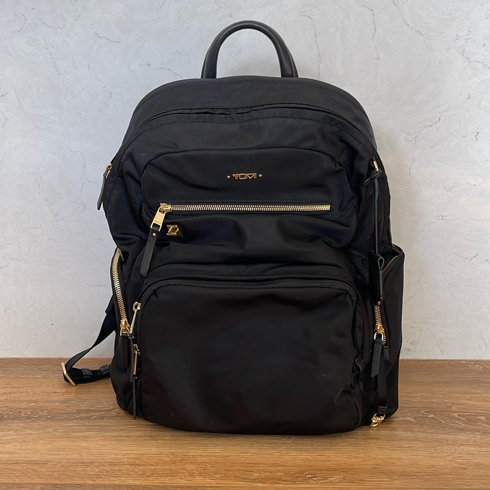 Tumi Voyageur Carson Laptop Backpack - Black with gold hardware
